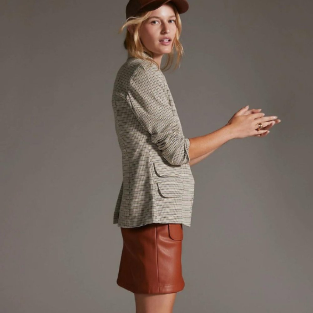 Anthropologie Checkered Blazer in Cream and Brown